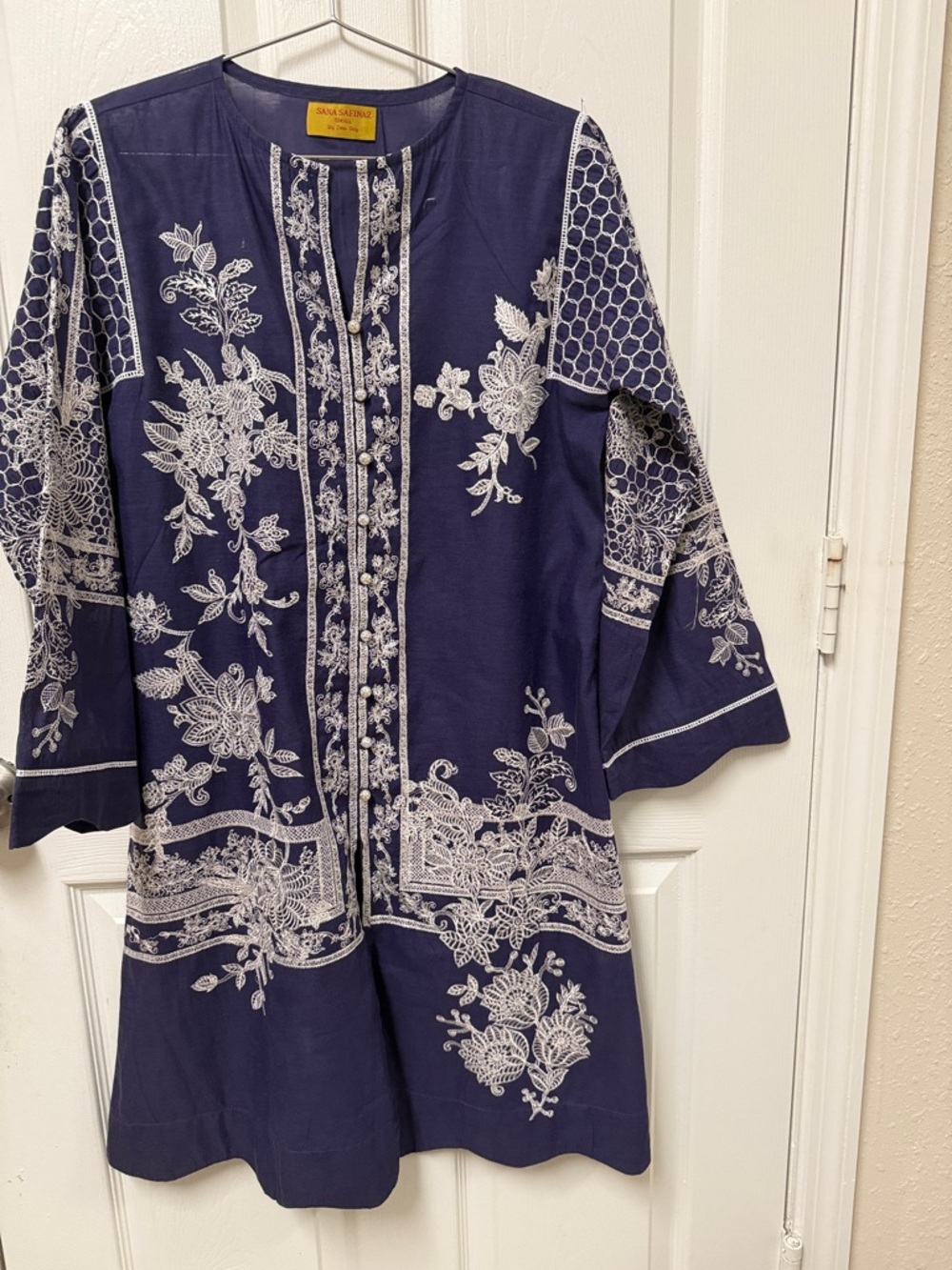 Sana safinaz WEmbroidered Navy purple Tunic with White Floral embroidery